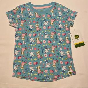 Toddler Girl 2T 3T 4T John Deere Farm Short Sleeve Tee Shirt Cow Lamb Chicken